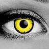 Close up of Gothika Angelic Yellow theatrical contact lens with a jagged black limbal ring, perfect for Sith Lord or werewolf cosplay.