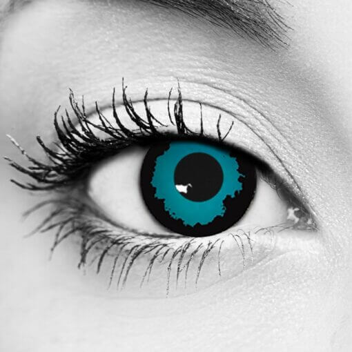 Gothika Dark Elf contact lenses deep aqua blue with jagged black ring