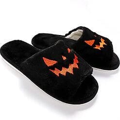 Black Fuzzy Comfy Pumpkin Slippers