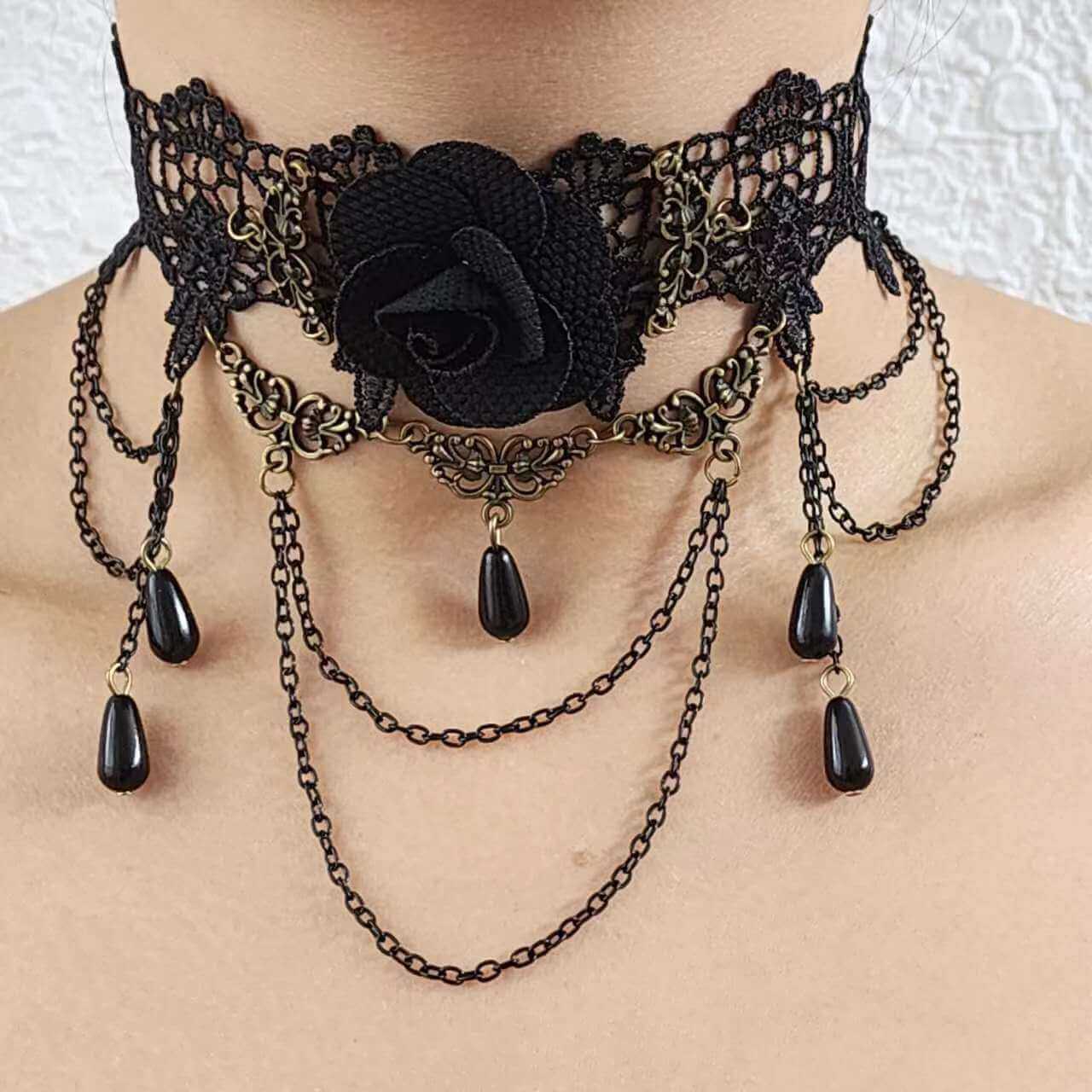 Black Rose Gothic Choker