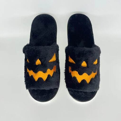 Black Fuzzy Comfy Pumpkin Slippers