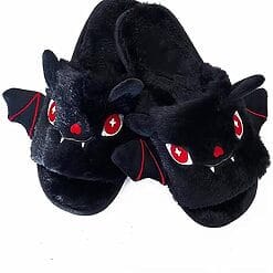 Black Fuzzy Comfy Bat Slippers
