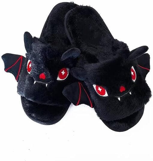 Black Fuzzy Comfy Bat Slippers