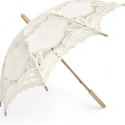 UMBRELLOX Cream White Lace Hand Sewn Parasol With Wood Handle